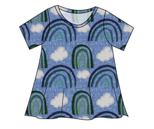 Load image into Gallery viewer, Soft Blue Rainbows Ladies' Swing Tee