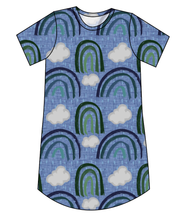 Load image into Gallery viewer, Soft Blue Rainbows Ladies' T-Shirt Dress
