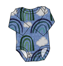 Load image into Gallery viewer, Soft Blue Rainbows Lap Neck Bodysuit
