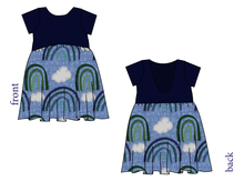 Load image into Gallery viewer, Soft Blue Rainbows Low Back Dress
