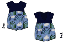 Load image into Gallery viewer, Soft Blue Rainbows Low Back Romper and Bubble Romper