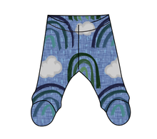 Load image into Gallery viewer, Soft Blue Rainbows Newborn Footed Pants