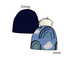 Load image into Gallery viewer, Soft Blue Rainbows Slouchy Beanie (Reversible!)