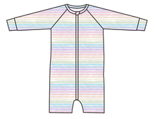 Load image into Gallery viewer, Pastel Watercolour Stripes Swim One Piece Rashguard Suit