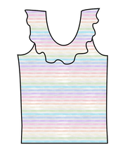 Load image into Gallery viewer, Pastel Watercolour Stripes Swim Ruffle Neck Swim Top