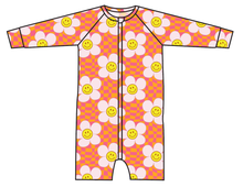 Load image into Gallery viewer, Smiley Floral Swim One Piece Rashguard Suit