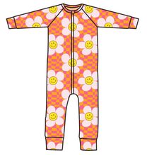 Load image into Gallery viewer, Smiley Floral Swim One Piece Rashguard Suit
