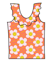 Load image into Gallery viewer, Smiley Floral Swim Ruffle Neck Swim Top