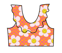 Load image into Gallery viewer, Smiley Floral Swim Ruffle Neck Swim Top