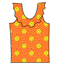 Load image into Gallery viewer, Smiley Checks Swim Ruffle Neck Swim Top