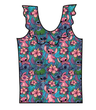 Load image into Gallery viewer, Floral Alien Swim Ruffle Neck Swim Top
