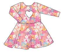 Load image into Gallery viewer, Sunset Floral Molly Heart Back Twirly Dress
