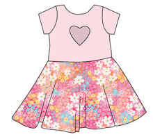 Load image into Gallery viewer, Sunset Floral Molly Heart Back Twirly Dress