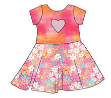 Load image into Gallery viewer, Sunset Floral Molly Heart Back Twirly Dress