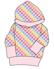 Load image into Gallery viewer, Cupcake Scribble Checks Grow With Me Hoodie (or Crewneck)
