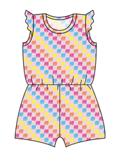 Load image into Gallery viewer, Cupcake Scribble Checks Ivy Summer Romper