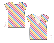 Load image into Gallery viewer, Cupcake Scribble Checks Low Back Ballerina Tee
