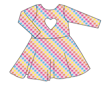 Load image into Gallery viewer, Cupcake Scribble Checks Molly Heart Back Twirly Dress