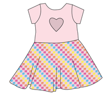 Load image into Gallery viewer, Cupcake Scribble Checks Molly Heart Back Twirly Dress