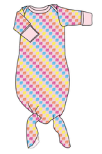 Load image into Gallery viewer, Cupcake Scribble Checks Newborn Knotted Gown