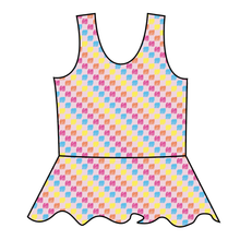 Load image into Gallery viewer, Cupcake Scribble Checks Swim Peplum Swim Top