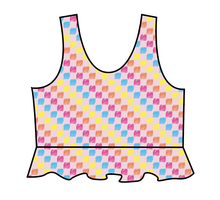 Load image into Gallery viewer, Cupcake Scribble Checks Swim Peplum Swim Top