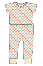 Load image into Gallery viewer, Rad Scribble Checks Bennett Pants and Shorts Length T-Shirt Romper