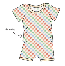 Load image into Gallery viewer, Rad Scribble Checks Grow With Me Pants And Shorts Romper
