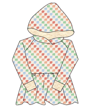 Load image into Gallery viewer, Rad Scribble Checks Peplum Hoodie (or Crewneck)