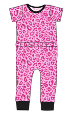 Load image into Gallery viewer, Pink Glitter Leopard Bennett Pants and Shorts Length T-Shirt Romper