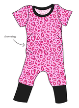 Load image into Gallery viewer, Pink Glitter Leopard Grow With Me Pants And Shorts Romper