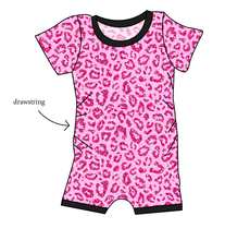 Load image into Gallery viewer, Pink Glitter Leopard Grow With Me Pants And Shorts Romper