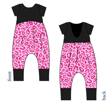 Load image into Gallery viewer, Pink Glitter Leopard Low Back Romper and Bubble Romper
