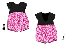 Load image into Gallery viewer, Pink Glitter Leopard Low Back Romper and Bubble Romper