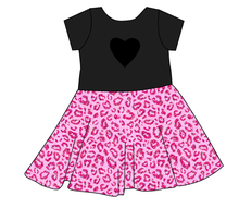 Load image into Gallery viewer, Pink Glitter Leopard Molly Heart Back Twirly Dress