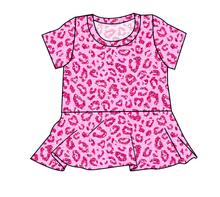 Load image into Gallery viewer, Pink Glitter Leopard Peplum Top