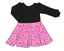 Load image into Gallery viewer, Pink Glitter Leopard Prairie Dress