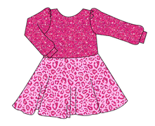 Load image into Gallery viewer, Pink Glitter Leopard Prairie Dress
