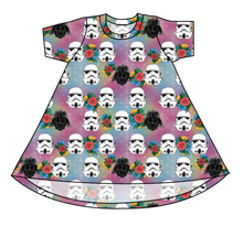 Load image into Gallery viewer, Floral Space Troopers Basic T-Shirt Dress