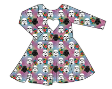 Load image into Gallery viewer, Floral Space Troopers Molly Heart Back Twirly Dress