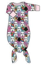 Load image into Gallery viewer, Floral Space Troopers Newborn Knotted Gown