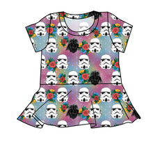 Load image into Gallery viewer, Floral Space Troopers Peplum Top