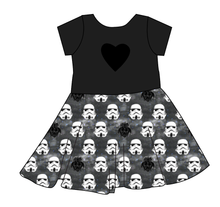 Load image into Gallery viewer, Space Troopers Molly Heart Back Twirly Dress