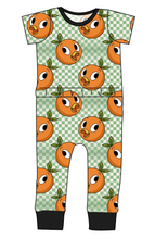 Load image into Gallery viewer, Orange Cutie Check Bennett Pants and Shorts Length T-Shirt Romper