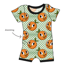 Load image into Gallery viewer, Orange Cutie Check Grow With Me Pants And Shorts Romper