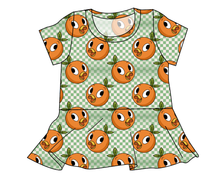 Load image into Gallery viewer, Orange Cutie Check Ladies' Peplum Top