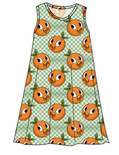 Load image into Gallery viewer, Orange Cutie Check Ladies' Swing Dress
