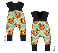 Load image into Gallery viewer, Orange Cutie Check Low Back Romper and Bubble Romper