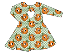 Load image into Gallery viewer, Orange Cutie Check Molly Heart Back Twirly Dress