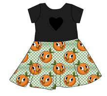 Load image into Gallery viewer, Orange Cutie Check Molly Heart Back Twirly Dress